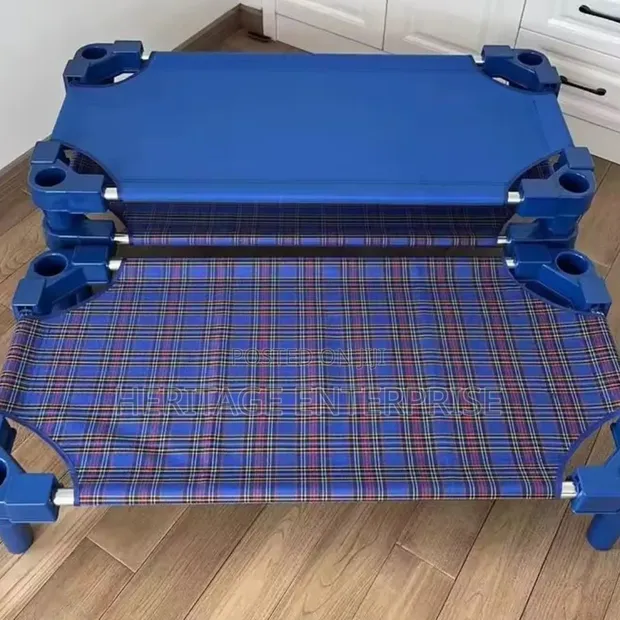 Stackable Kindergarten Bed - Blue Plaid - 1