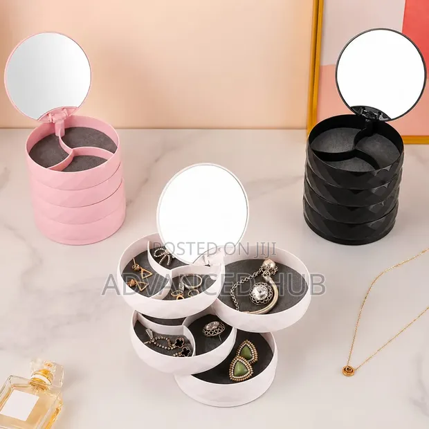 Diamond Pattern Rotating Jewellery Organizer with Mirror - 1