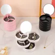 Diamond Pattern Rotating Jewellery Organizer with Mirror - 1