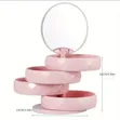 Diamond Pattern Rotating Jewellery Organizer with Mirror - 3
