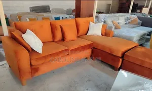 Seti ya Sofa ya Kona ya Rangi ya Chungwa na Pouffe