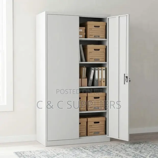 Document Cabinet with Adjustable Shelves - White Steel - 1