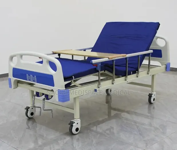 Quality Homecare Double Crank Manual Hospital Bed with Mattress & Feeding Table - 1