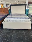 5x6 Cream Upholstered Bed with Black Wooden Frame - 1