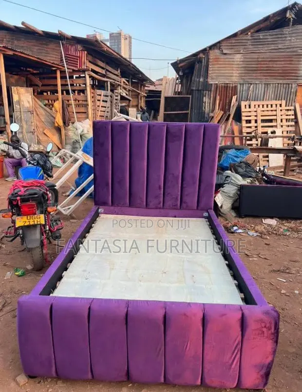 Purple Velvet Tufted Bed Frame - Queen Size - 1