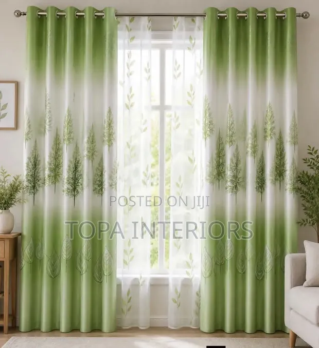 Green Floral Panel Curtains - Home Interiors - 1