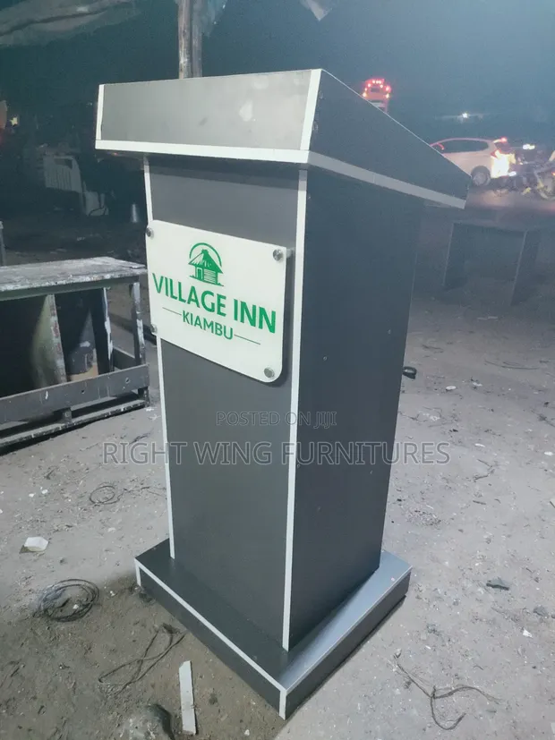 Gray Pulpit Stand with Logo - 1