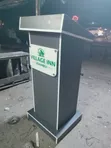 Gray Pulpit Stand with Logo - 1