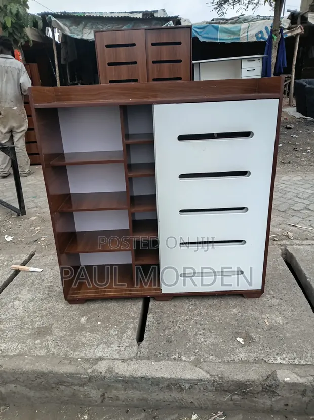Modern Wooden Shoe Organizer with Storage - White/Brown - 1