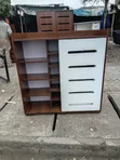 Modern Wooden Shoe Organizer with Storage - White/Brown - 1