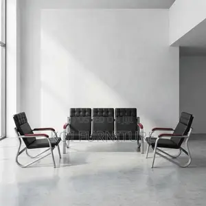 Five Seater Ergonomic Leather Sofa Set - Black