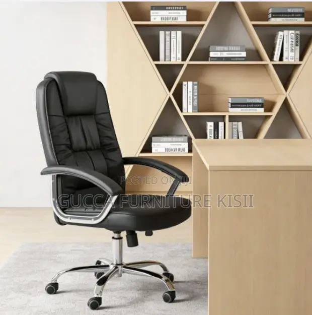 Black Leather Swivel Office Chair - 1