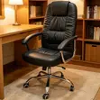 Black Leather Swivel Office Chair - 5