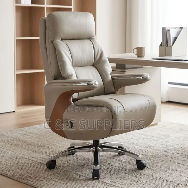 Kiti cha Ofisi cha Brown Leather chenye Footrest - 1