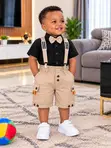 Set ya Vipande 4 vya Wavulana: Shati ya Pamba, Shorti ya Khaki, Suspender & Bowtie - 2