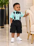 Set ya Vipande 4 vya Wavulana: Shati ya Pamba, Shorti ya Khaki, Suspender & Bowtie - 3