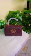 Elegant Burgundy/Nude Leather Handbag - 2