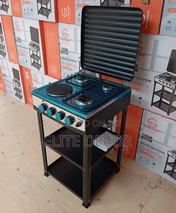 Eurochef 3 Gas + 1 Umeme Cooker ya Kusimama na Rafu - 1