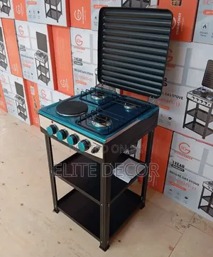 Eurochef 3 Gas + 1 Umeme Cooker ya Kusimama na Rafu