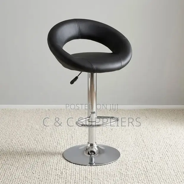 Round Leather Rolling Kitchen Stool - 1
