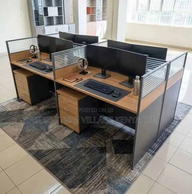 4-Way Brown Modular 4 Seater Workstation Desk - 1