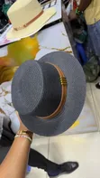 Packable Woven Straw Sun Visor na Faux-Leather Band - 2