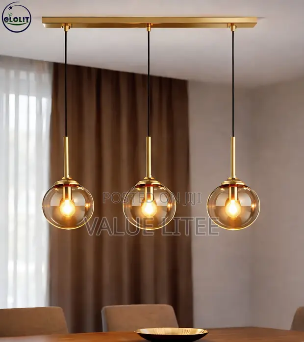 3 Pendant Gold Base Straight Chandelier - 1