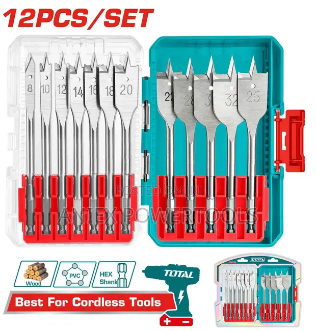 Total TACSDL1206 12 Pcs Flat Wood Drill Bits Set - 1
