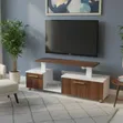 Stand ya TV ya Miguu 4 Mpya Rangi ya Brown & Nyeupe na Taa za LED - 1