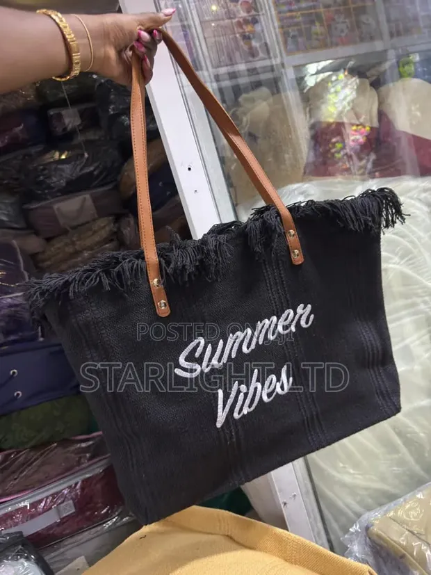 Mkoba wa "Summer Vibes" wa Canvas wenye Fringes - 1