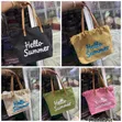 Frayed Edge Canvas Beach Bag with Cursive Slogan - 2