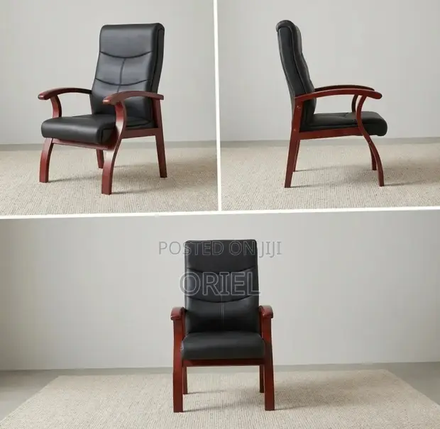 Leather Wood Frame Office Chair - 1