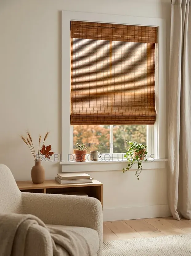 Natural Bamboo Roller Shades | Window Blinds - 1