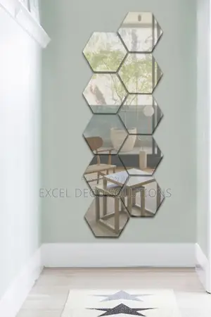 12 PCS Hexagon Acrylic Mirror Stickers - Wall Decor