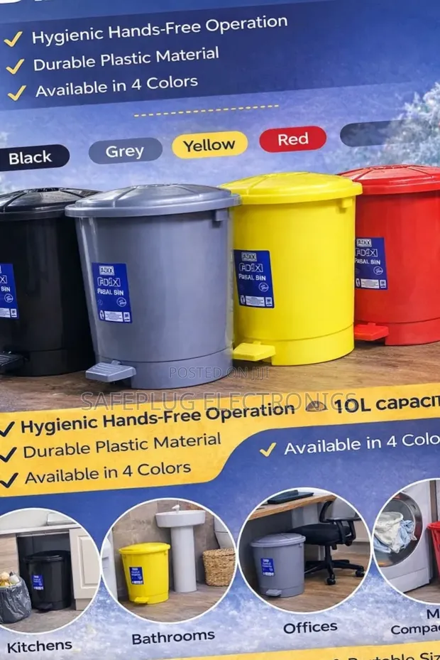 10 Litre Hands-Free Plastic Pedal Bin - 1