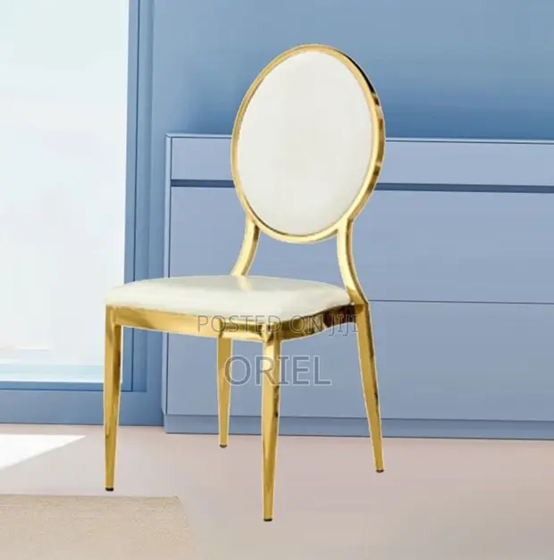 Round Back Golden Frame Banquet Chair - White - 1