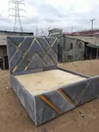 5x6 Premium Grey Gold Geometric Upholstered Bed Frame - 1