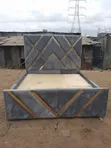 5x6 Premium Grey Gold Geometric Upholstered Bed Frame - 2