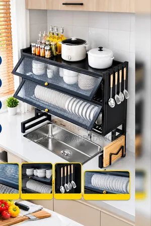 Double Layer Over Sink Dish Rack with Cover (85cm)
