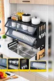 Double Layer Over Sink Dish Rack with Cover (85cm) - 1