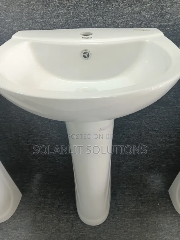 Frencla White Ceramic Pedestal Bathroom Sink Basin - 1
