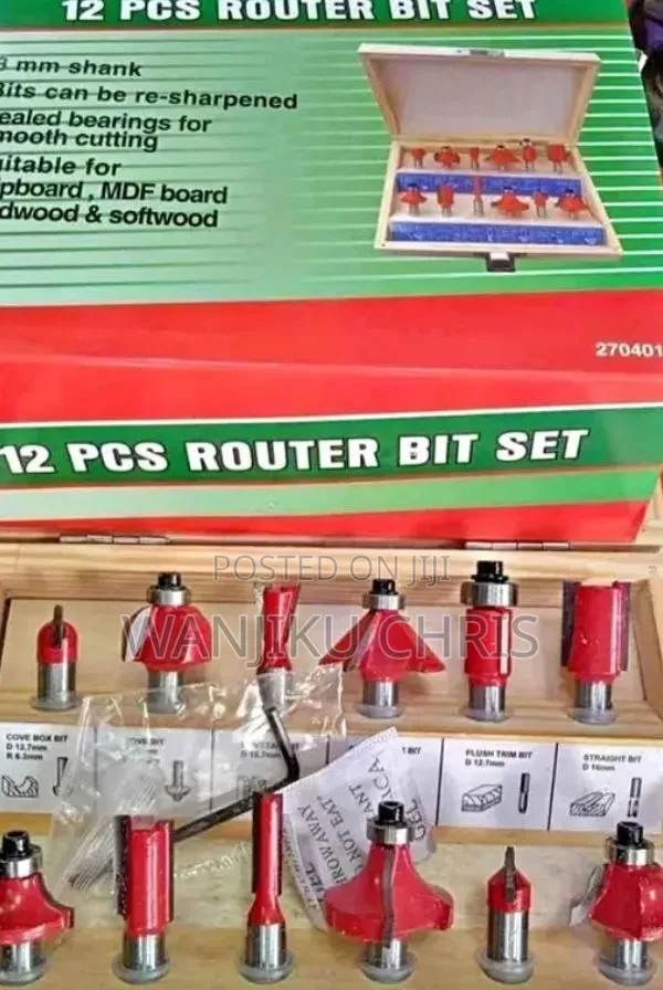 12 Piece Woodworking Router Bit Set - 1