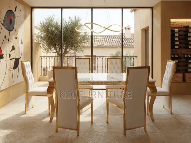 Dining Set ya Marble - Seaters 6, Vifaa vya Dhahabu - 1