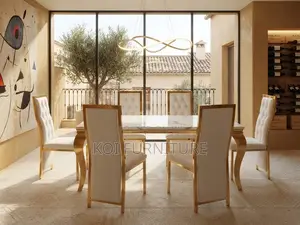 Dining Set ya Marble - Seaters 6, Vifaa vya Dhahabu