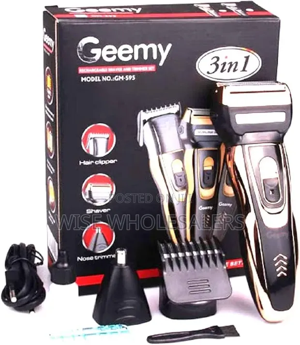 Geemy GM-595 3-in-1 Rechargeable Shaver & Trimmer Set - 1