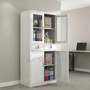 2-Swing Door File Cabinet with Drawers - White