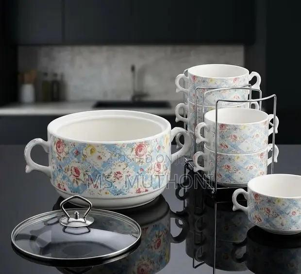 7 Piece Blossom Plaid Luxury Tureen Set - 1