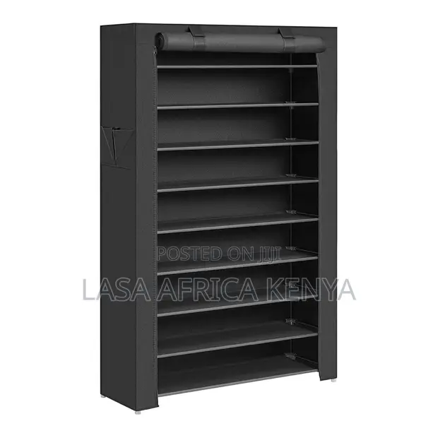 LASA Black 10-Tier Shoe Rack with Dustproof Cover - 1