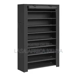 LASA Nyeusi 10-Tier Shoe Rack na Jalada la Kuzuia Vumbi