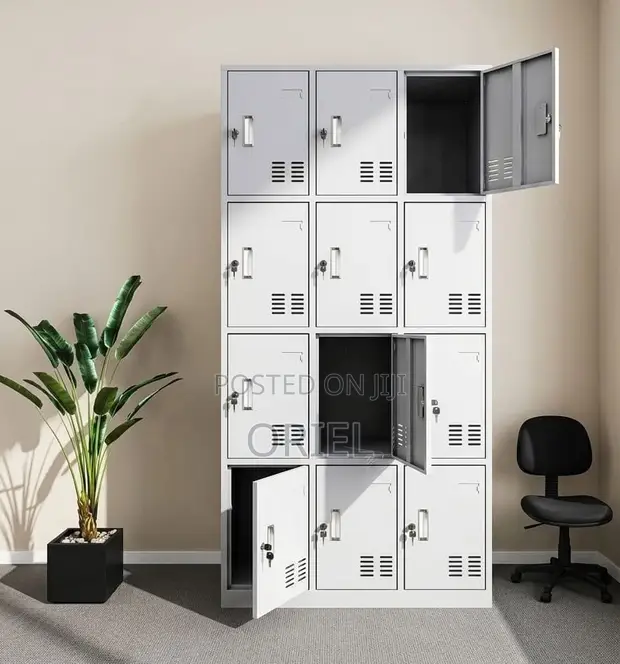 12-Locker Industrial Storage Cabinet - Heavy-Duty Steel Staff Locker - 1